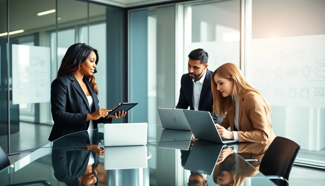 diverse professionals collaborating in a modern office setting.